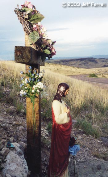 jesus statue at roadside shrine by jeff ferrell (paulsjusticepage.com)