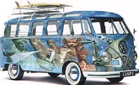 VW microbus goes surfing